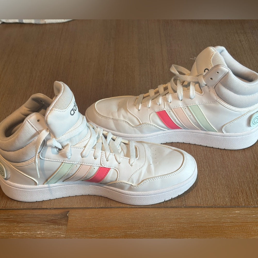 Adidas Classic Court Sneakers with Pink and Mint Accents